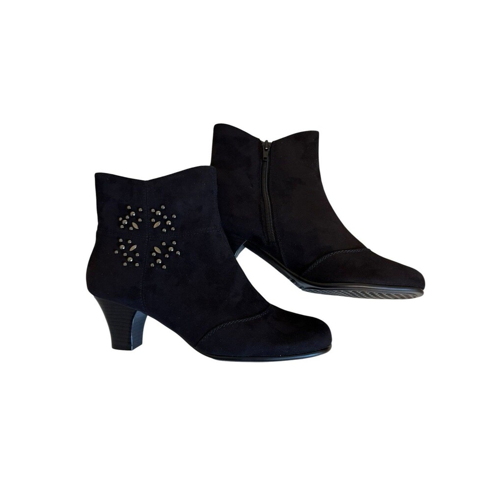 Aerosoles Boots Womens 8M Black Suede Guitarist  Ankle Bootie Studded Heel Zip